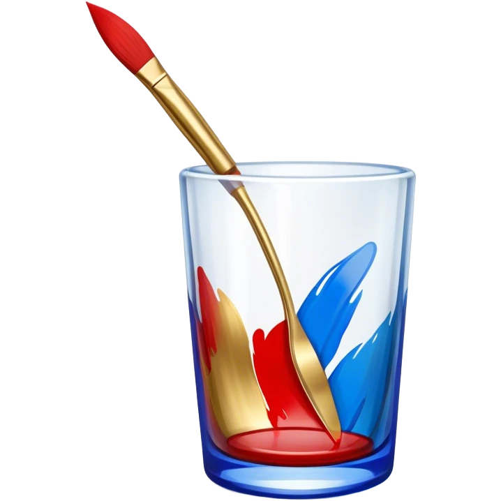 Glass painting icon, hand-painted vibrant patterns on a glass surface with visible bold brushstrokes, no liquid inside the glass object, bright colors like red, blue, and gold, visible fine paintbrush, minimalistic style, clean lines, transparent background. emoji