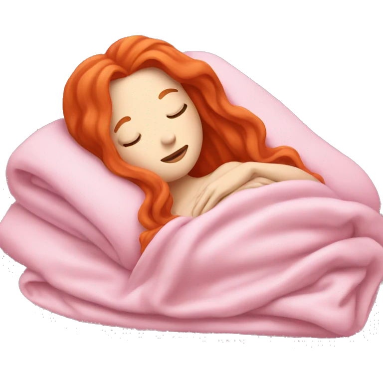 pale white lady with long red hair sleeping in pink blanket emoji