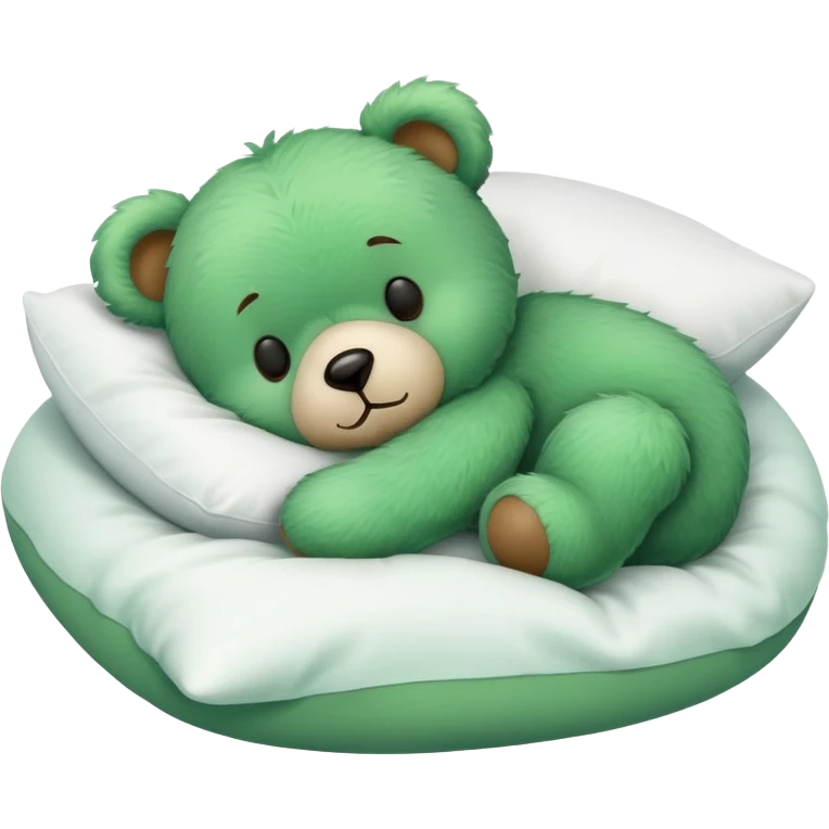 Cute Green fluffly teddy bear sleeping on a White pillow emoji
