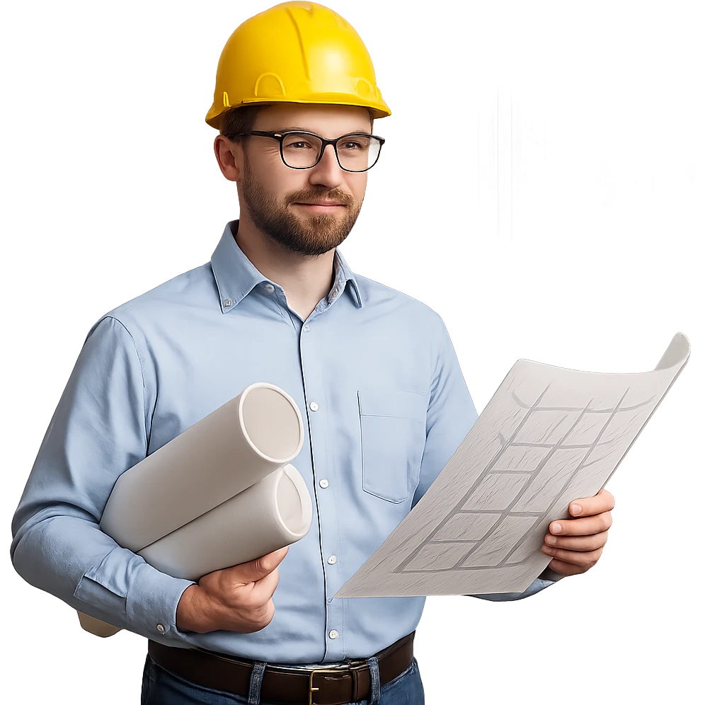civil engineer with blueprints and hard hat, technical setting emoji