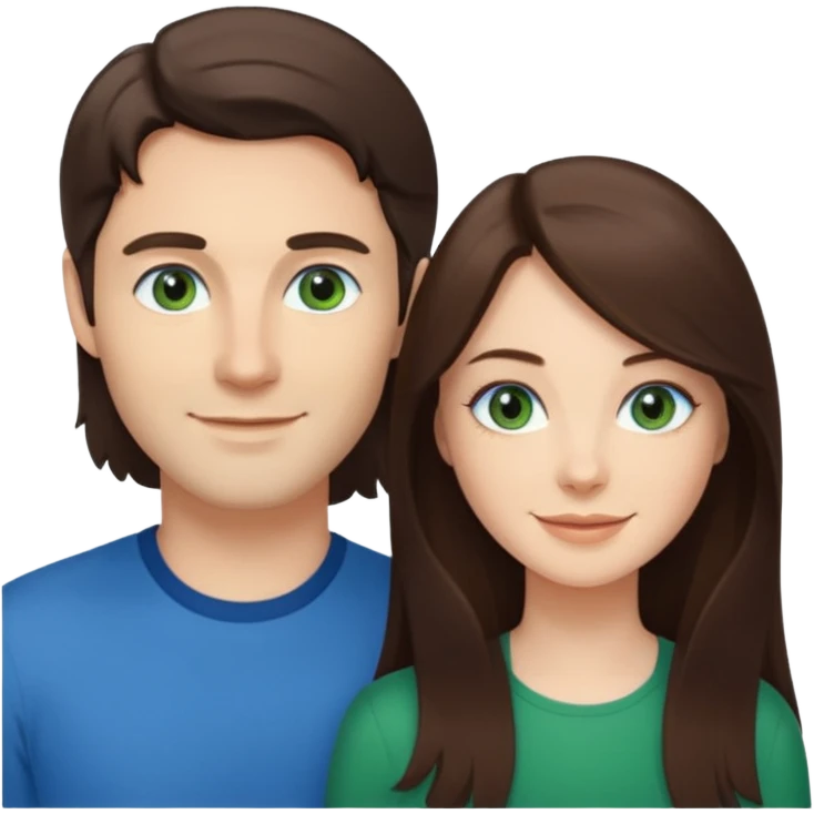 “A Polaroid-style photo of a couple with a heart of a white woman with long brunette hair and blue eyes, and a white man with short brunette hair and green eyes.” emoji