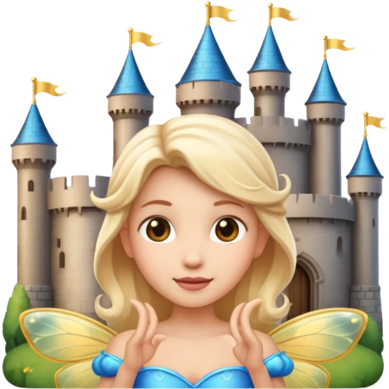 create a fairy emoji with a castle behind emoji