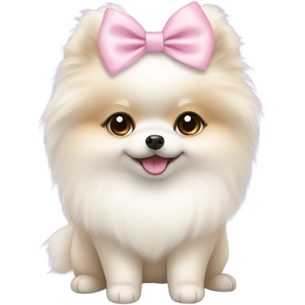 A white little Pomeranian with a cute little light pink bow on her hair emoji