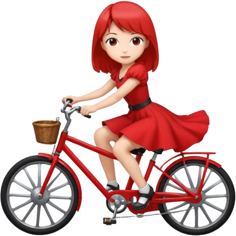 Anime girl in a red dress holding a steering wheel riding a bike emoji