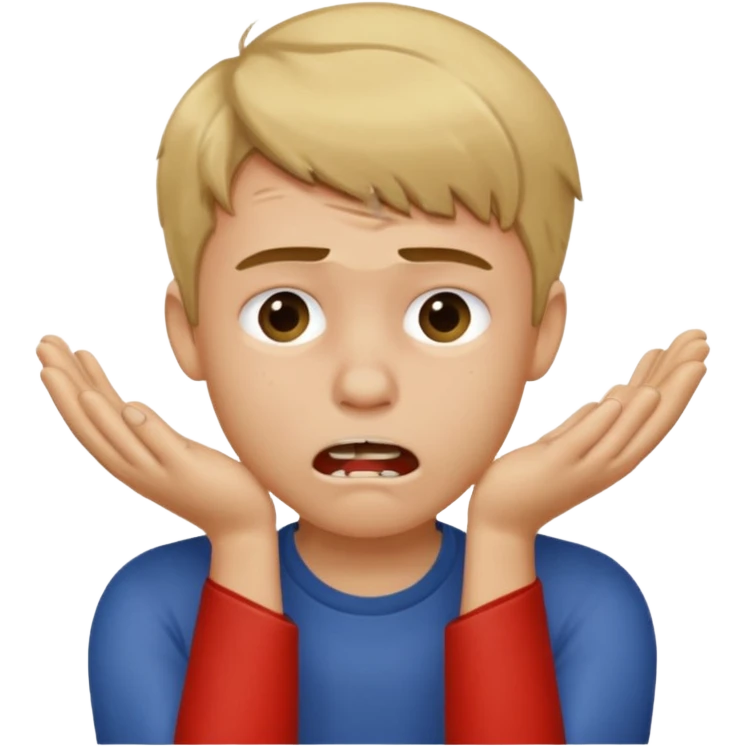 boy with dirty blonde hair choking himself with two hands emoji