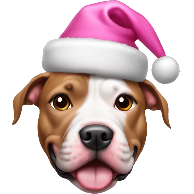 Pitbull wearing a pink Christmas hat  emoji