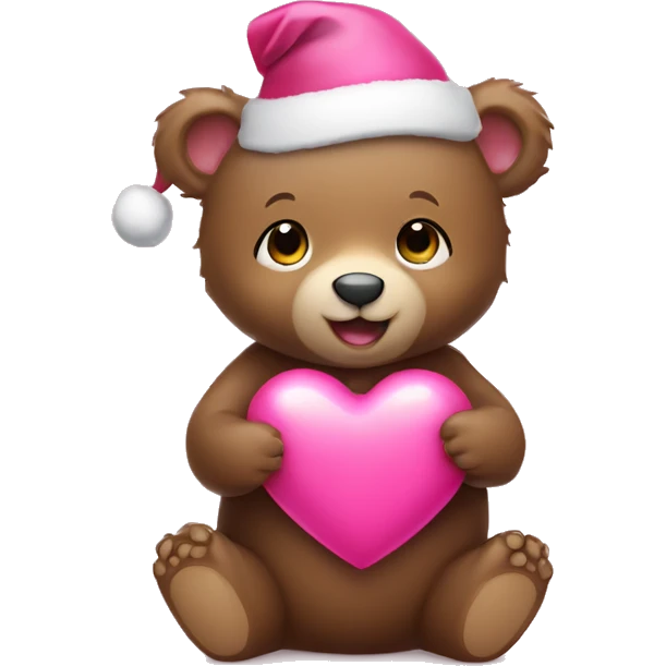Baby Bear holding pink Christmas heart  emoji
