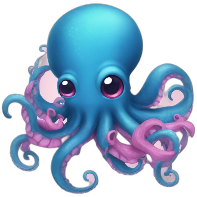 an adorable blue kraken fighting  has another pink kraken  adorable emoji