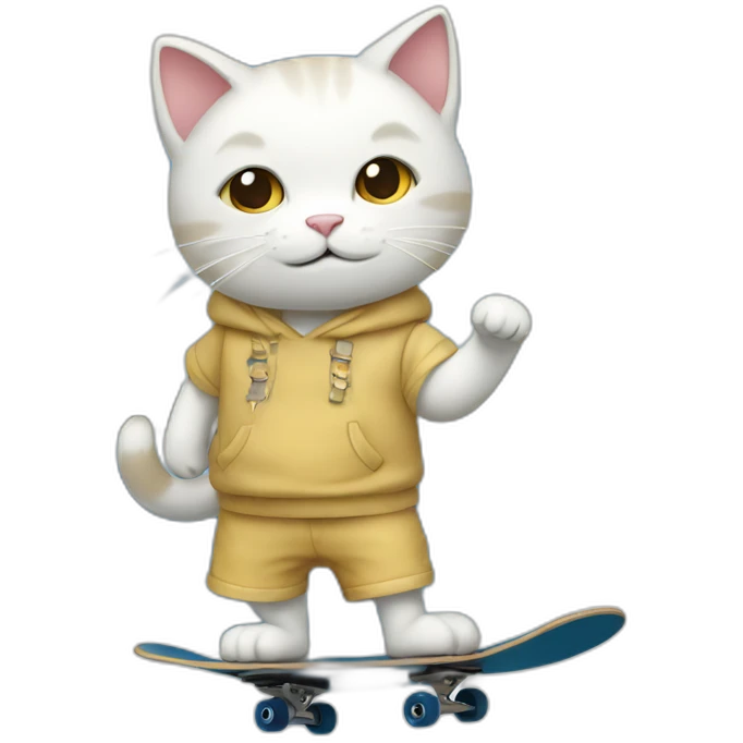 Skirt wearing white cat fall on sky with skateboard to sea emoji