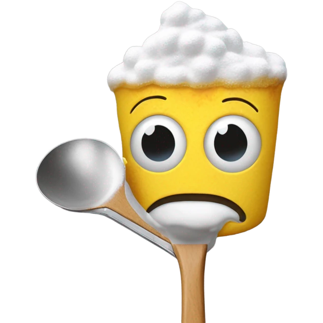 A yellow face with powdered sugar on it. With a spoon below the face with powdered sugar on it. Then connect the spoon to a lighter with fire emoji