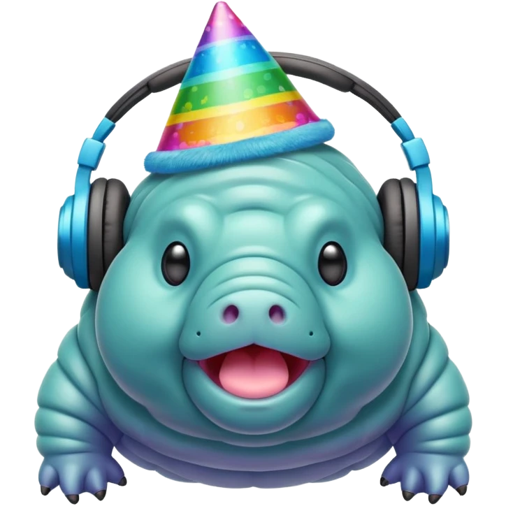 microscopic tardigrade wearing headphones and a party hat emoji