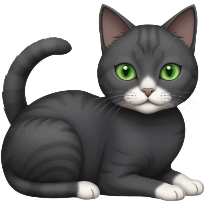 beautiful female solid dark grey cat with green eyes, white toes/paws and white patch on her chest rolling over emoji