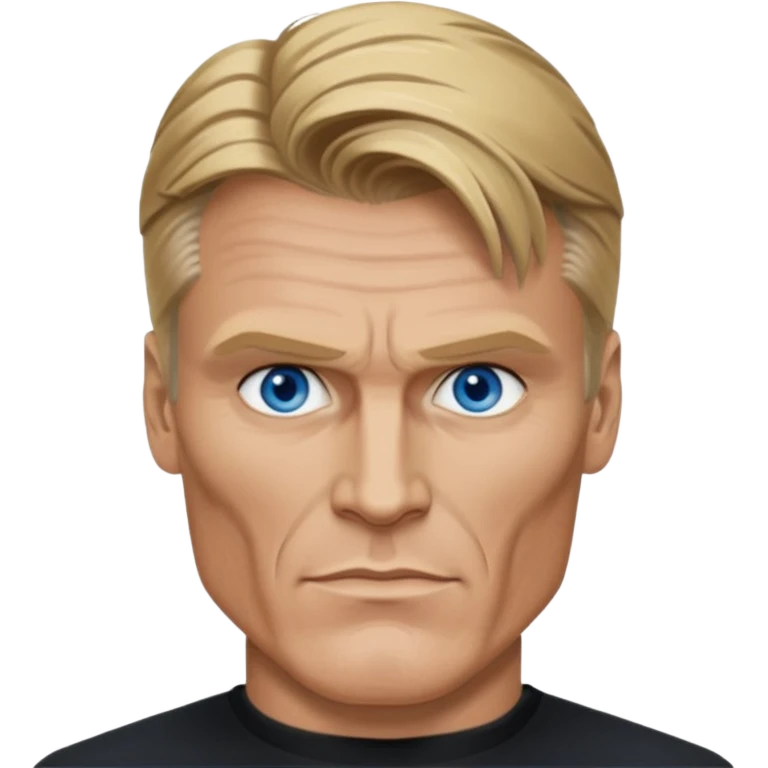 Dolph Lundgren with blue eyes, dark blonde hair, black outfit emoji