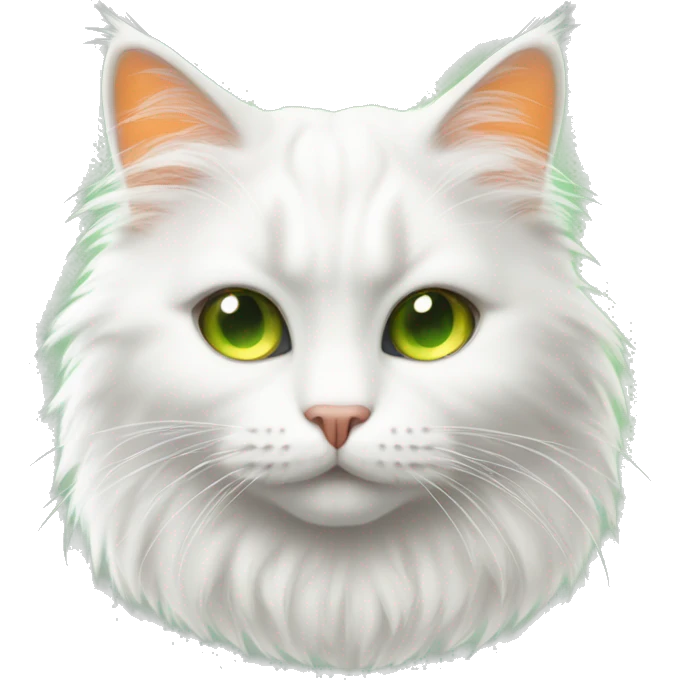 Fluffy white cat with orange marks and green eyes emoji