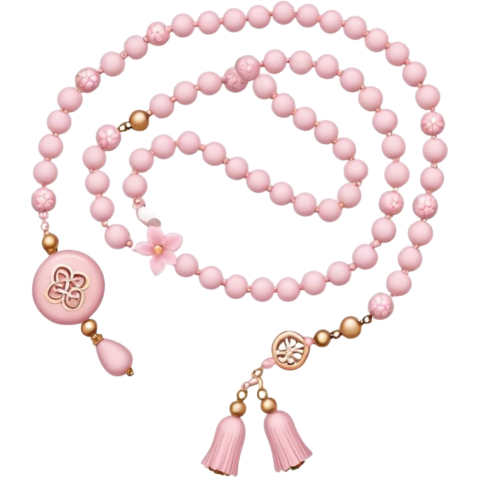 Light pink Muslim prayer beads with sakura design emoji