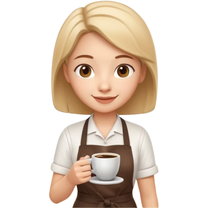 cute barista portrait, head and shoulders only, wearing apron, coffee shop uniform, friendly smile, holding a small coffee cup, 3D cartoon, mobile game icon style, clean background, no text, no watermark
 emoji