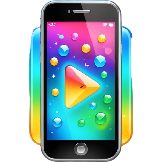 smartphone with a play button and sparkles emoji