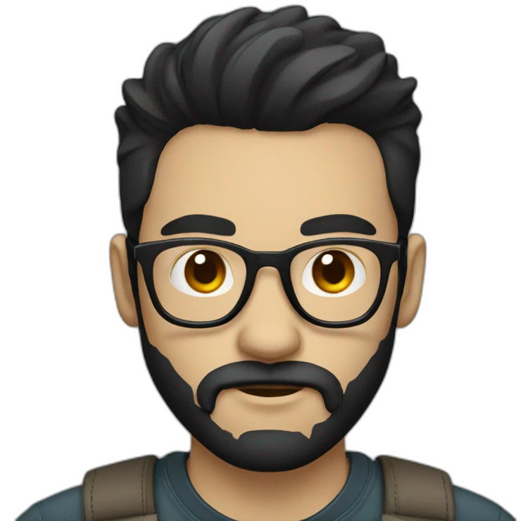 hipster with black hair, default user color, wearing a name badge emoji