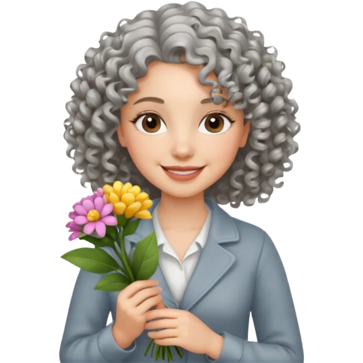 silver, curly haired, smiling pretty lady, fingers crossed emoji