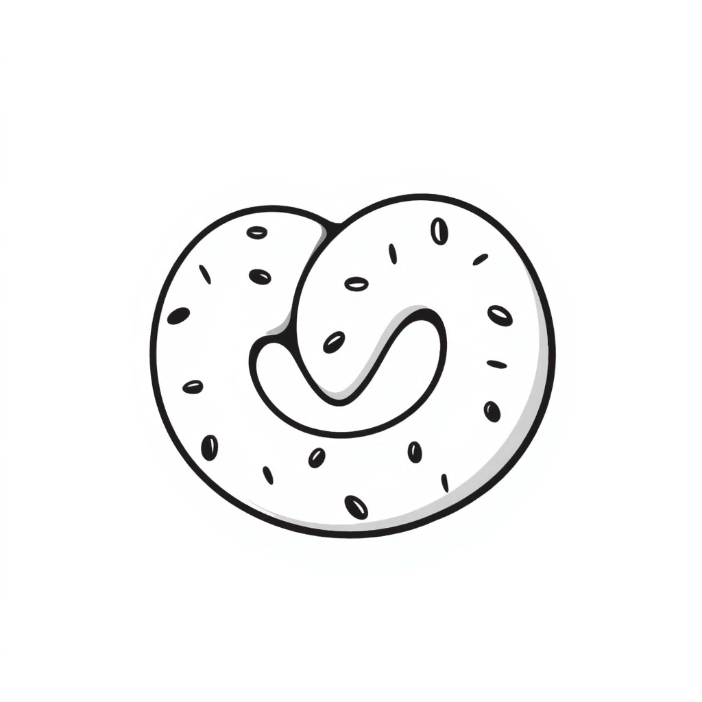 hand drawn doodle style simit, simple lines, black and white, minimal detail, isolated on white background emoji