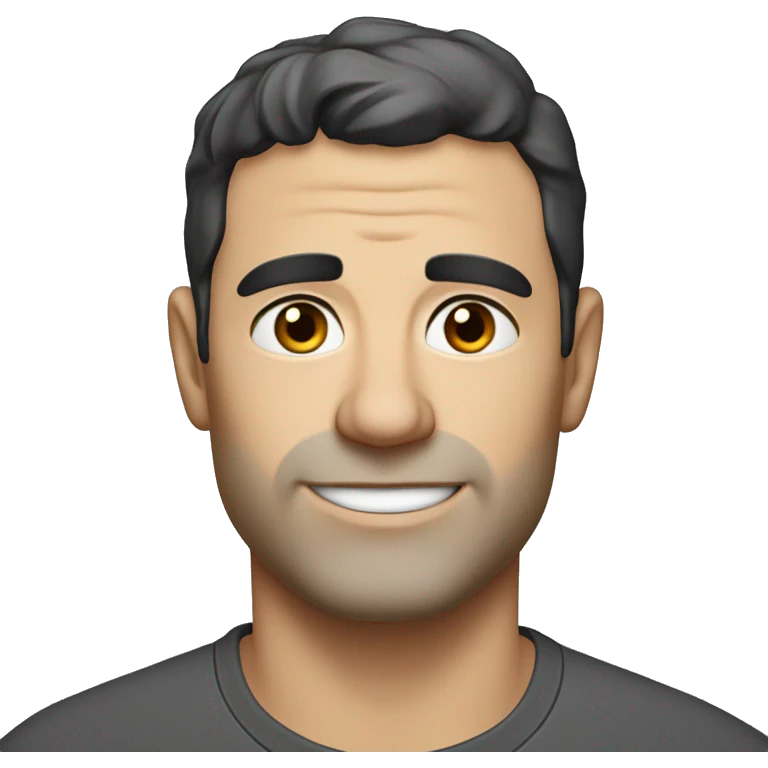A head and shoulders shot of a 40 year old caucasian man with black short hair wearing a tshirt. emoji