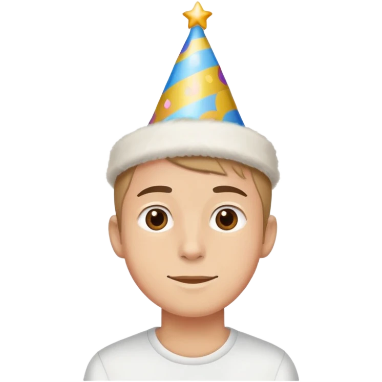 My brother wearing a birthday hat emoji