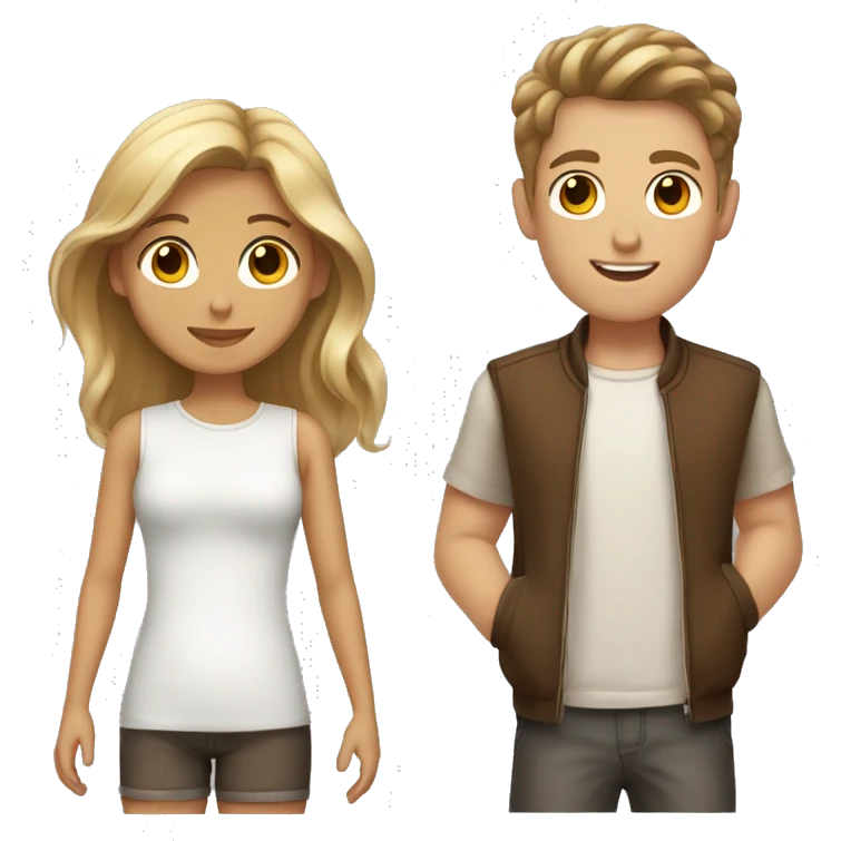 One tanned girl with brown hair and blonde highlights next to a white boy with brown hair  emoji