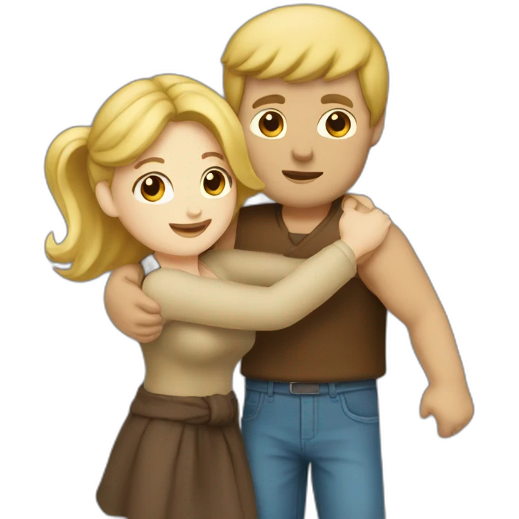 hug blonde woman and brown-haired man emoji