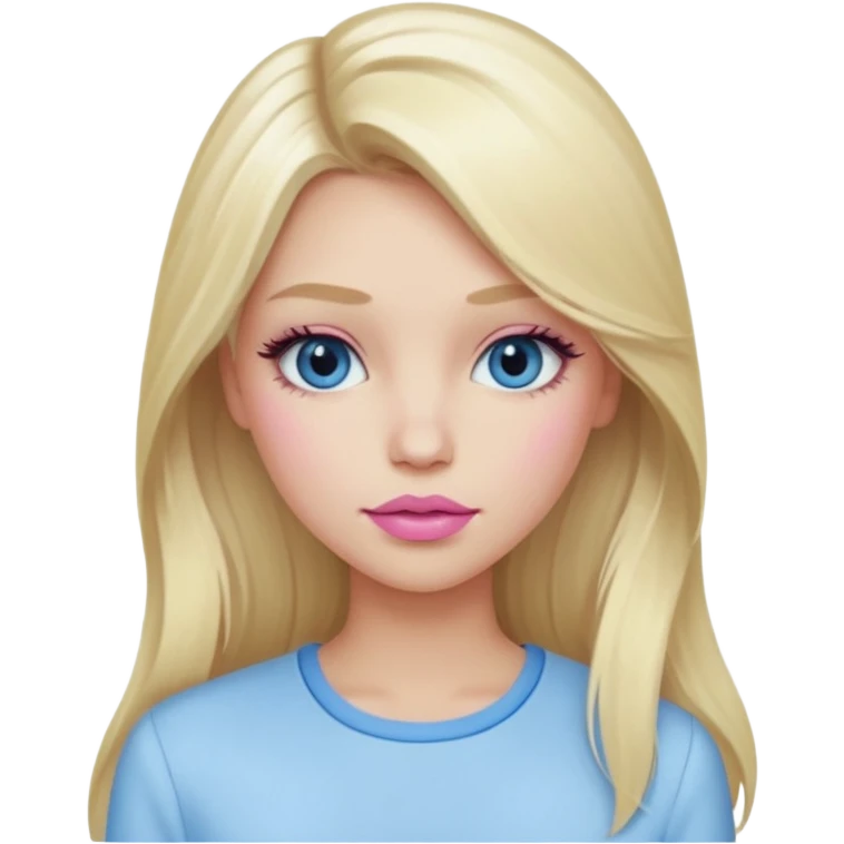 emoji를 만들고 싶어 여름 쿨톤 라이트. Summer cool tone light. summer cool (light to mute tone). 긴머리 여성, blonde girl, eyelashes, wearing white-skyblue blouse. cool pink lipstick, and pale pink blush. long hair! emoji