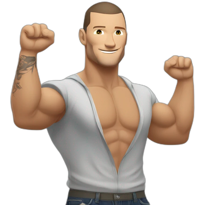 Randy Orton doing his arm raise pose with hands open emoji