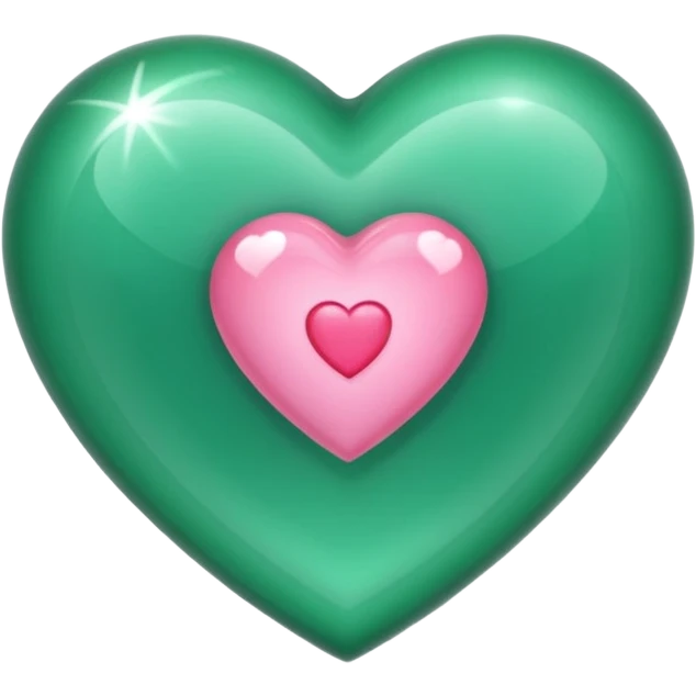 emerald heart with one mini pink heart inside of it  emoji