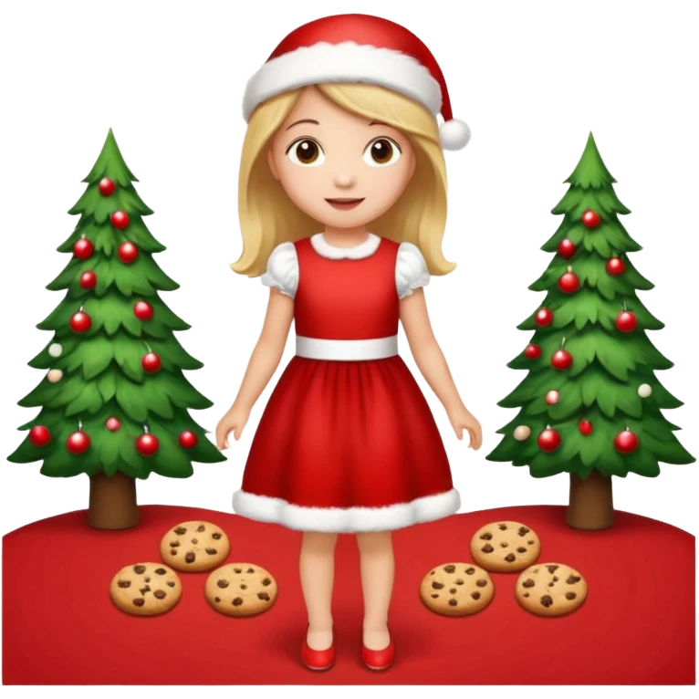 Christmas girly wallpaper with trees cookies chilling all in red colour emoji
