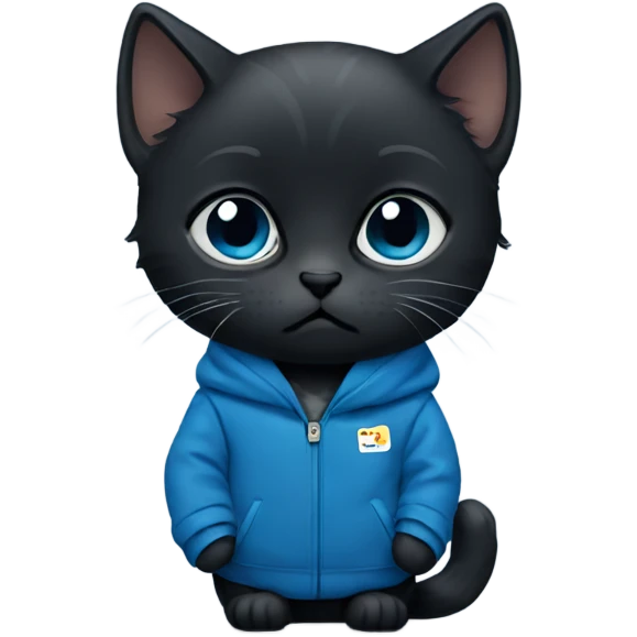 Sad Black kitten with blue jacket  emoji