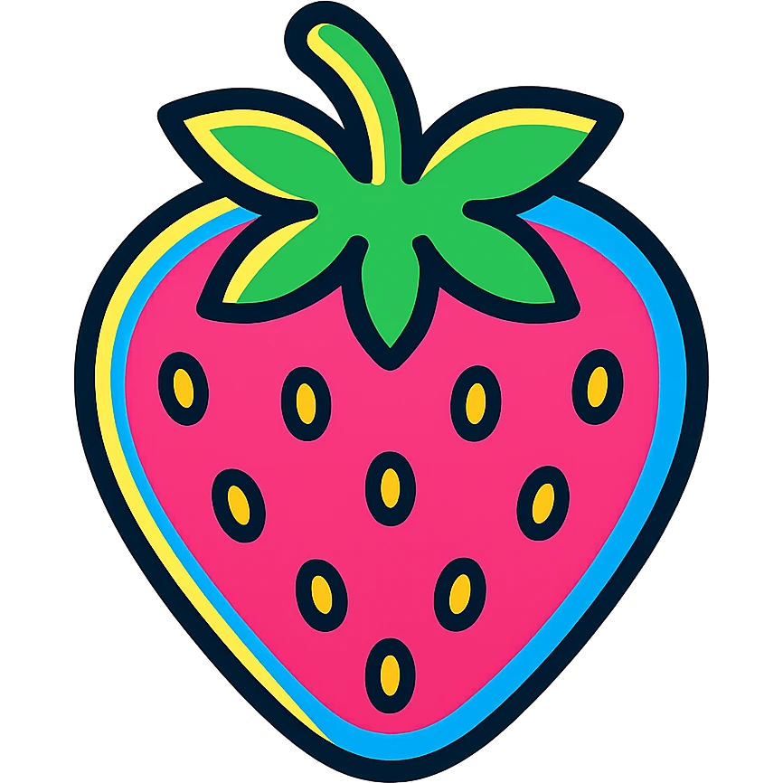 glowing strawberry with neon outlines and bright colors emoji