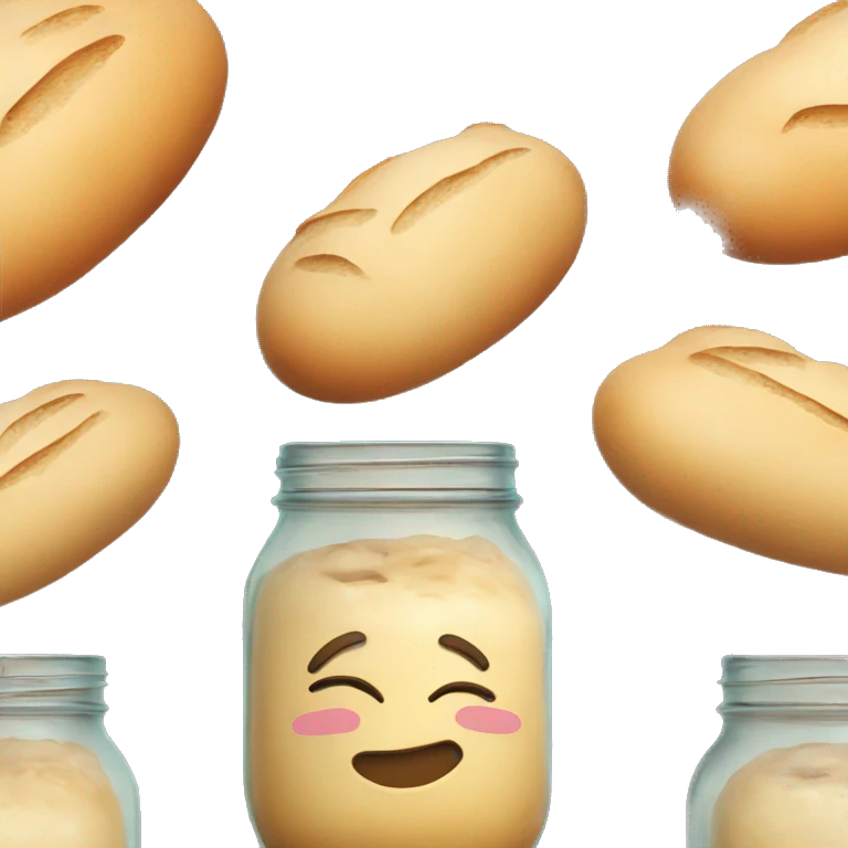 Smiling lump of bread dough in a mason jar emoji