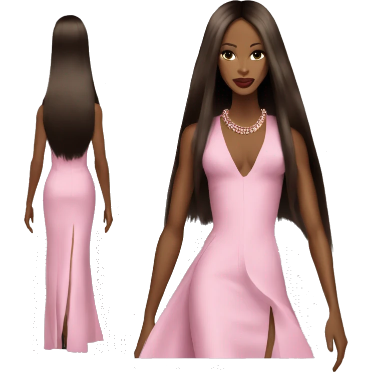 Naomi Campbell pretty runway long hair pink outfit  emoji