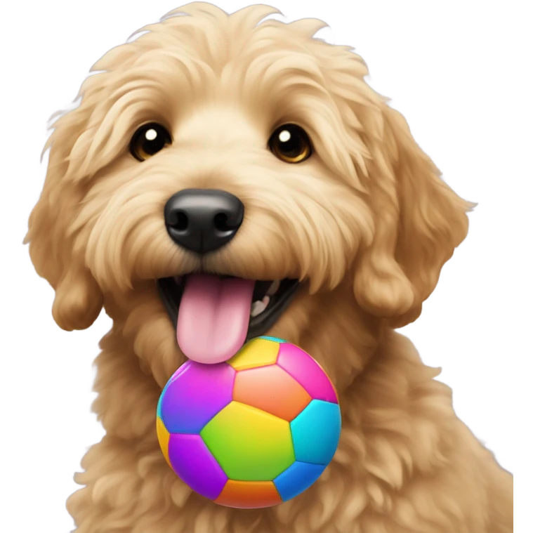 Happy golden doodle with ball emoji