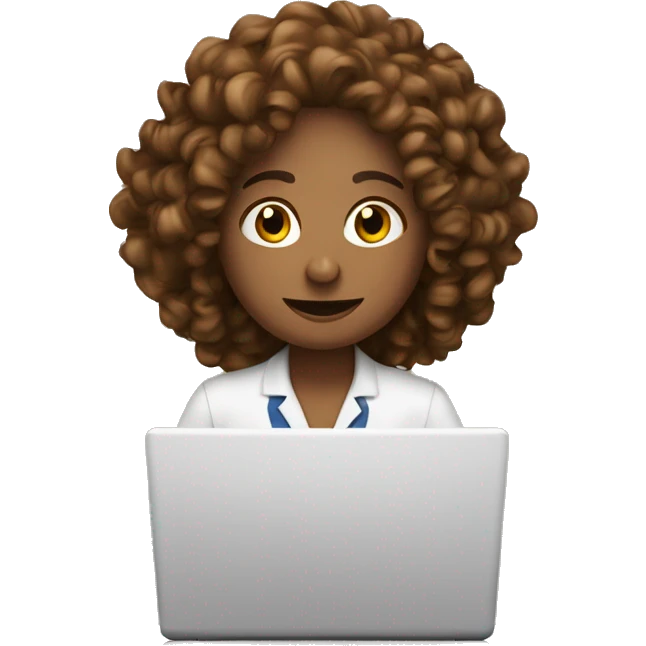 working on laptop curly brown white skn emoji