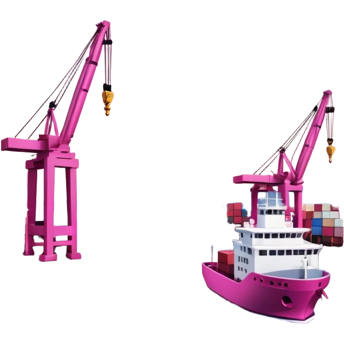 harbor or seaport with ship, dock, and port crane in compact composition, glossy finish, soft edges, subtle depth, pink tones from pastel to fuchsia, Apple iOS emoji style emoji