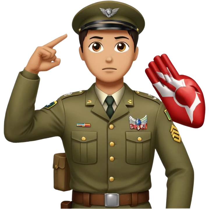 soldier doing the Attack on Titan salute with fist on chest, military salute with right fist over heart emoji