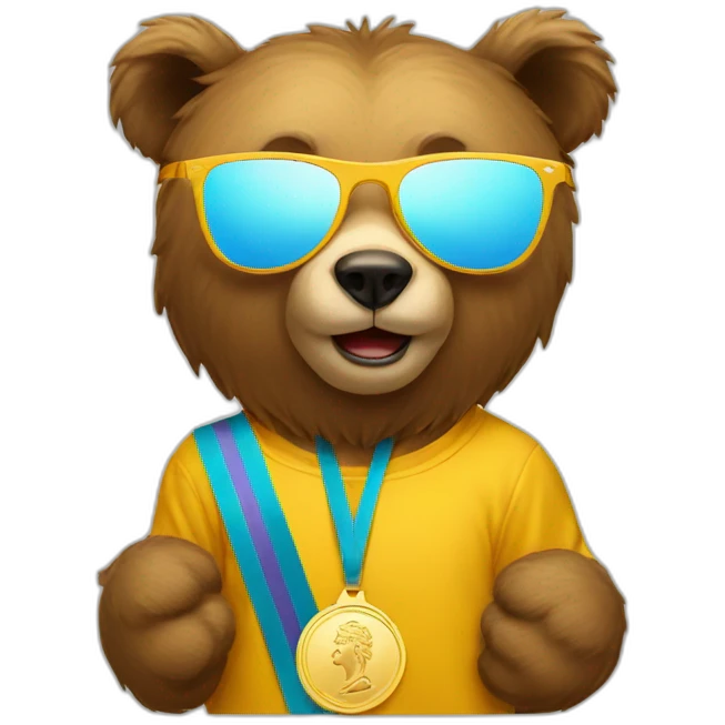 bear in sunglasses with gold medal emoji