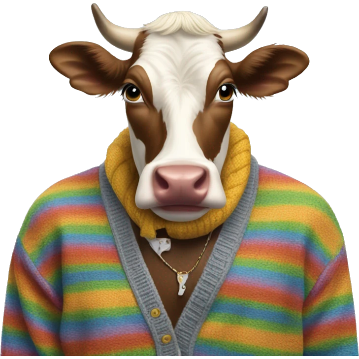 Gay cow eating wearing a cardigan with Eminem and cardi b emoji