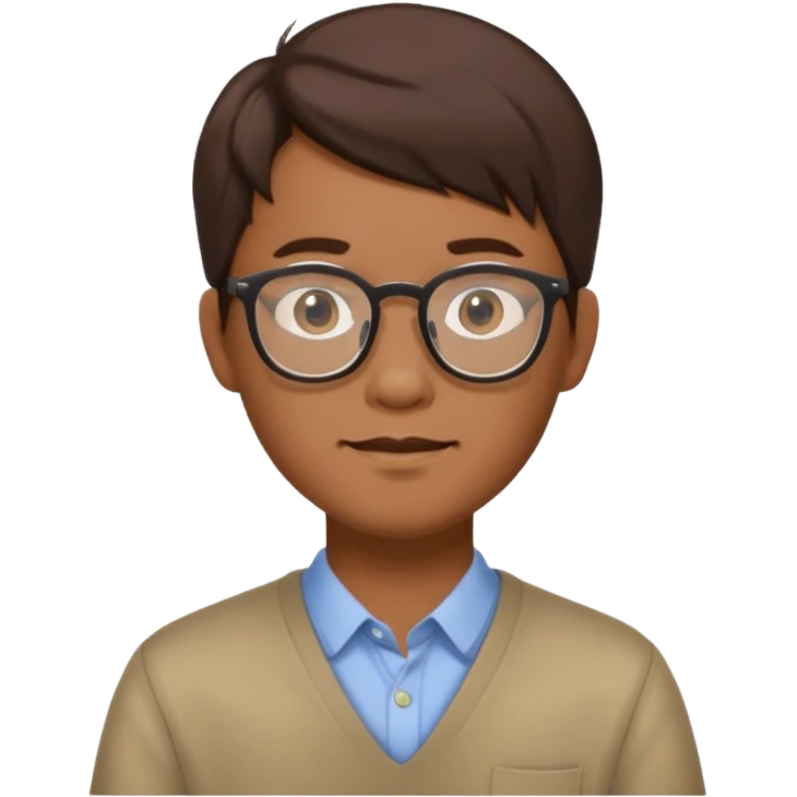 Asian male, with goatie, wearing glasses, medium length hair, brown emoji