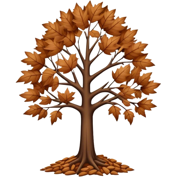 leafless tree with pile of leaves below preparing for winter emoji