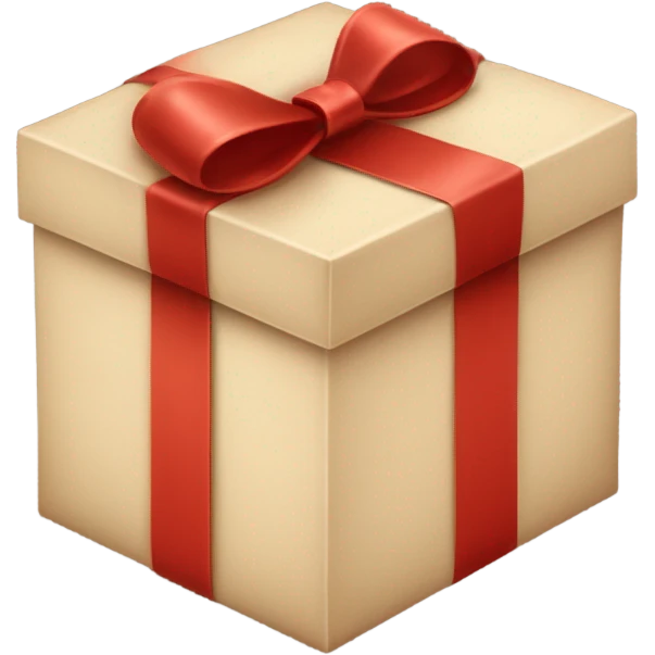 Beige gift box: A sophisticated beige box with a red wood color bow and matching ribbon, giving it a soft, elegant, and vintage holiday vibe emoji