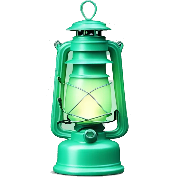 Realistic camping mint green lit camping lantern lisolated. emoji