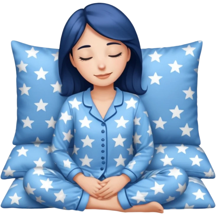 {
      "type": "human",
      "look": "woman in star-print pyjamas, soft blue set, sleepy smile",
      "description": "a woman in soft blue star-print pyjamas smiling sleepily"
    } emoji
