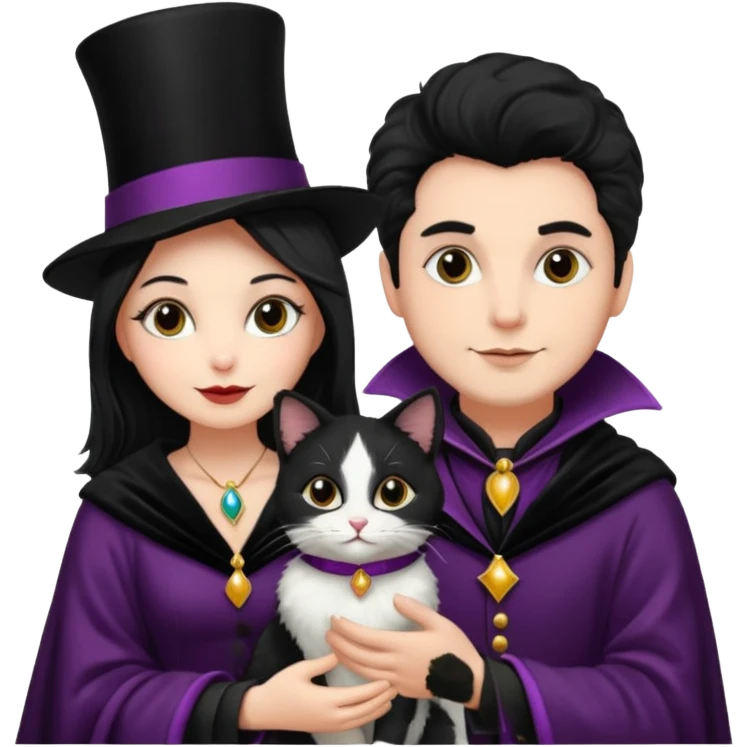 magician couple and their pet cat emoji