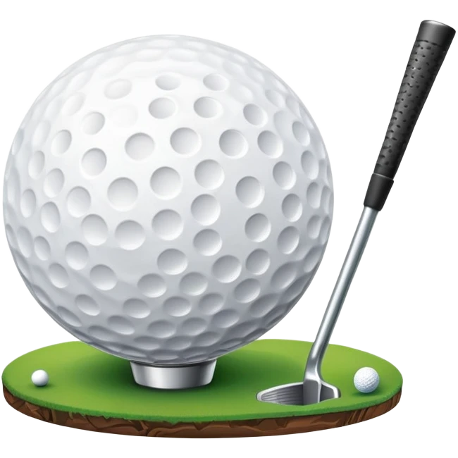 A golf ball on a tee, with a golf club placed beside it on the lush green fairway. The background shows a serene golf course with neatly trimmed grass and a clear blue sky, emphasizing the elegance and precision of the game. emoji