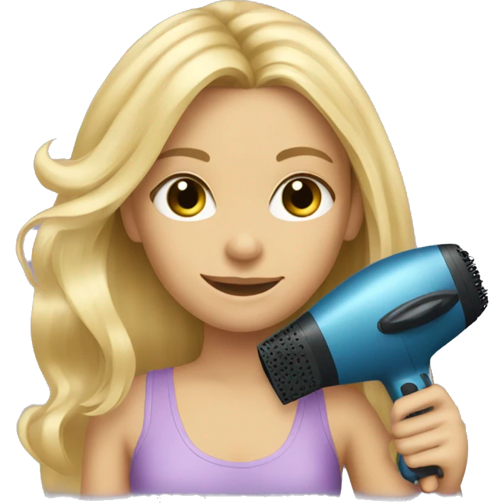 blonde girl holding a hair dryer and brush emoji